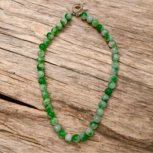 Green & White Agate Sterling Silver Necklace 925